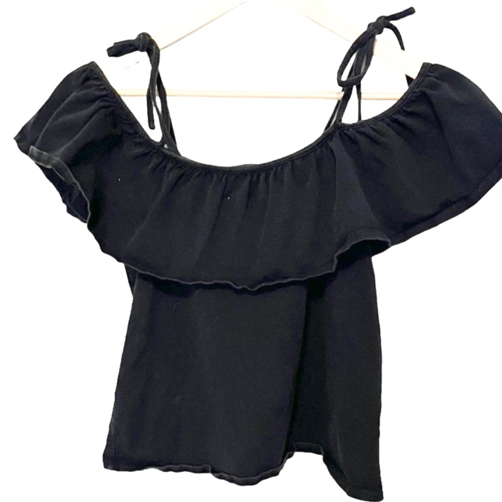 Who What Wear Black Ruffle Off The Shoulder Top